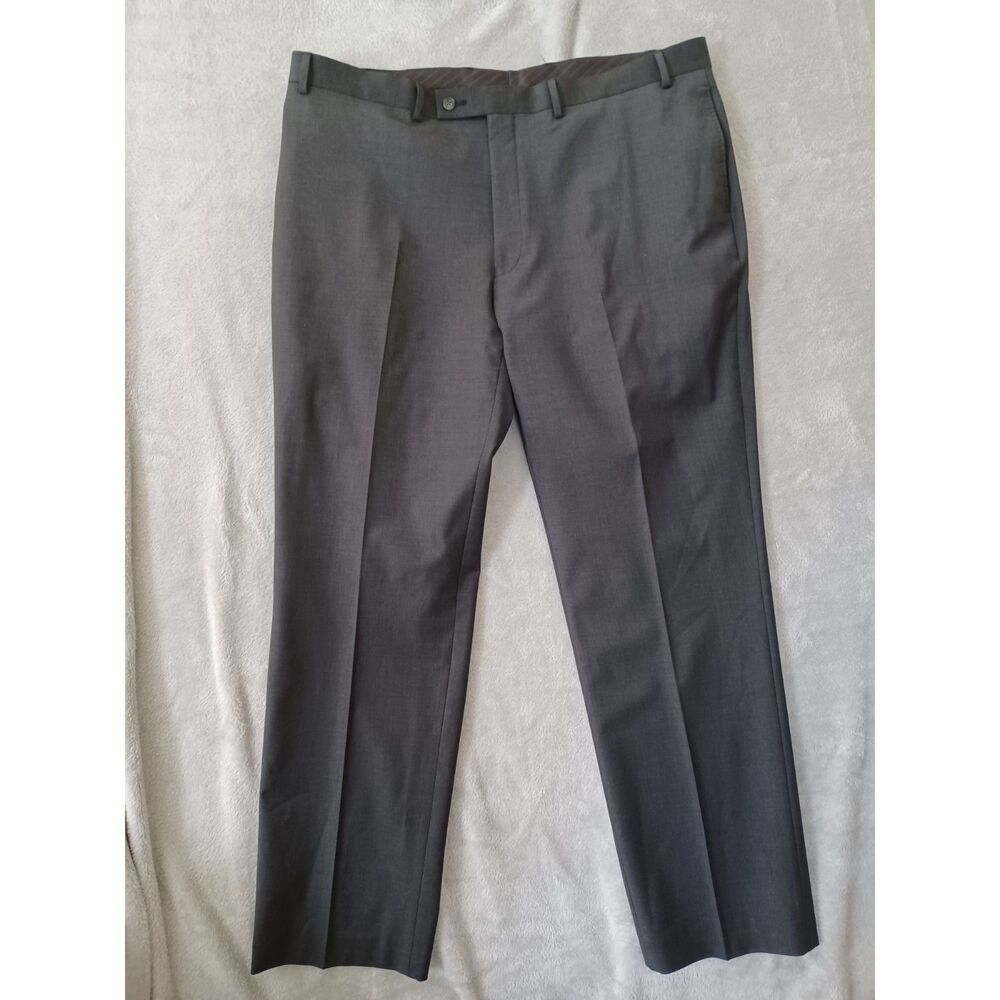 Calvin Klein 42x32 Slim Fit Dress Pants Solid Gray Wool Blend Stretch Classic